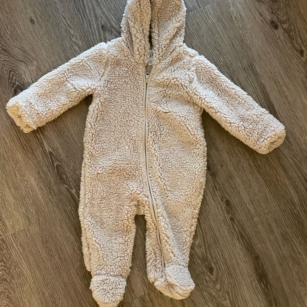 Cozy Cream Hooded Baby Fleece Onesie- Gap